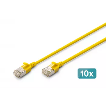 DIGITUS CAT 6A F-FTP Slim Patch Cable, 0,3 m, żółty, 10 szt., LSZH, 10Gbps, 500MHz