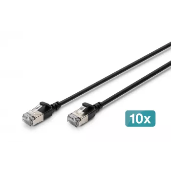 DIGITUS CAT 6A F/FTP Slim Patch Cable, 0,3 m, czarny, 10 szt., LSZH, 10 Gbps, 500 MHz