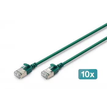 DIGITUS CAT 6A F-FTP Slim Patch Cable, 0,5 m, Zielony, 10 szt.