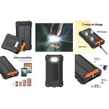 LogiLink Solar Power Bank 20000 mAh 20W PD QC 3.0 IP66 LED Flashlight Czarny/Pomarańczowy
