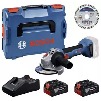 Bosch Professional GWS 18V-11 S Akumulatorowa szlifierka kątowa w zestawie z 2x bateriami 4.0Ah, ładowarką i L-BOXX
