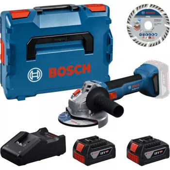 Bosch Professional GWS 18V-11 S Akumulatorowa szlifierka kątowa w zestawie z 2x bateriami 4.0Ah, ładowarką i L-BOXX