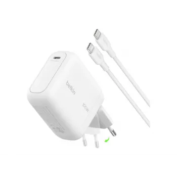 Belkin BOOSTCHARGE 100W USB-C GaN ładowarka ścienna z kablem USB-C na USB-C 1,5 m - Biała