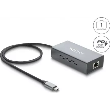 Delock USB Type-C Gigabit Ethernet Network Adapter z RJ45 PoE i USB Power Delivery