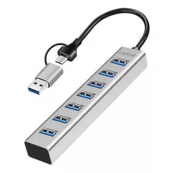 LogiLink USB 3.0 Hub 7x USB-A 2-w-1 Kabel połączeniowy Srebrny