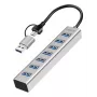LogiLink USB 3.0 Hub 7x USB-A 2-w-1 Kabel połączeniowy Srebrny
