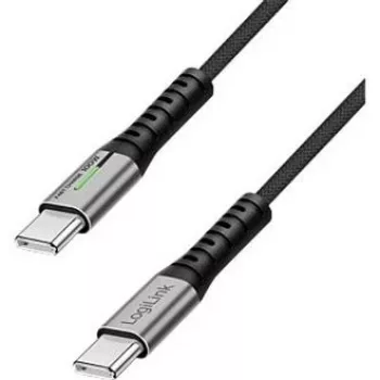 LogiLink USB 2.0 Kabel Type-C 0,3 m 480Mbps 100W PD pleciony z diodą LED czarny