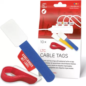 LABEL THE CABLE LTC 2630-10 Zestaw wielorazowych opasek kablowych rzep z etykietami, mieszane rozmiary i kolory, 10 sztuk