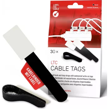 LABEL THE CABLE LTC 2610-30 Wielokrotnego użytku opaski kablowe rzep z polem do etykiety, czarne, 30 szt.