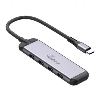 MEDIARANGE MRCS512 USB-C Hub 4-Port 3x USB-C 3.2 Gen 1 + 1x PD 100W Srebrny