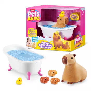 THEO KLEIN Pets Alive - Mama Kapibara i Niespodzianka dla Dziecka Interaktywna Elektroniczna Zabawka dla Zwierząt z 3 Niespodziankami, Chodzenie, Śpiewanie, Zabawa w Wodzie, Pieluszki Zmieniające Kolor, Wiek 3+