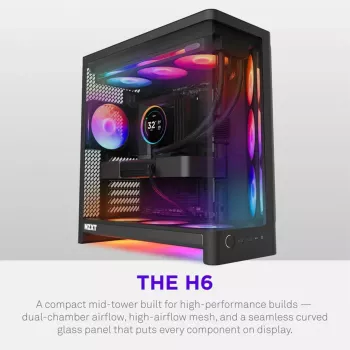 NZXT H6 2026 Mid-Tower Airflow Gaming Case Czarny Szkło hartowane