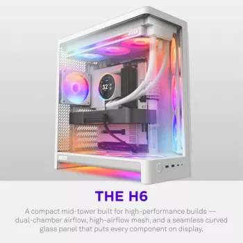 NZXT H6 2026 Mid-Tower Airflow Gaming Case Biały Szkło hartowane