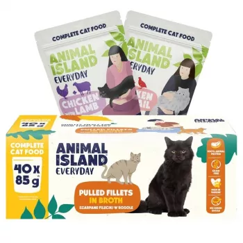 ANIMAL ISLAND Everyday Mokra karma dla kotów w saszetkach, mieszane smaki, 40 x 85 g, pełnowartościowe żywienie dla dorosłych kotów