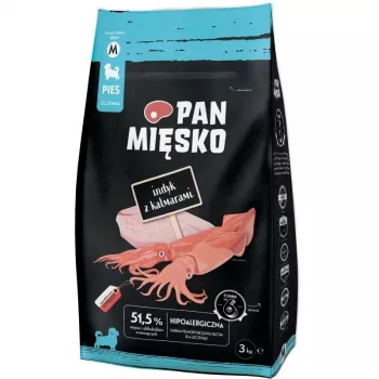 Pan Mięsko Sucha karma dla psów z indykiem i kałamarnicą dla szczeniąt, średnie granulki, 3 kg