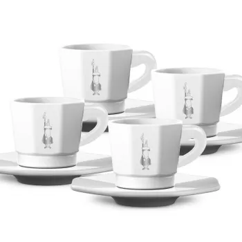 Bialetti RTATZ402 Zestaw filiżanek do espresso, 4 sztuki, biała porcelana, 75 ml