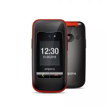 Emporia ONE V200i Czarny/Czerwony (2025) – Telefon dla seniorów z przyciskiem SOS, ładowarką stołową i dużymi podświetlanymi klawiszami