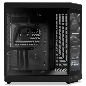 HYTE Y70 Touch Czarna obudowa typu Mid Tower z panoramicznym hartowanym szkłem i 14,1-calowym ekranem dotykowym, ATX/E-ATX, pionowy montaż GPU