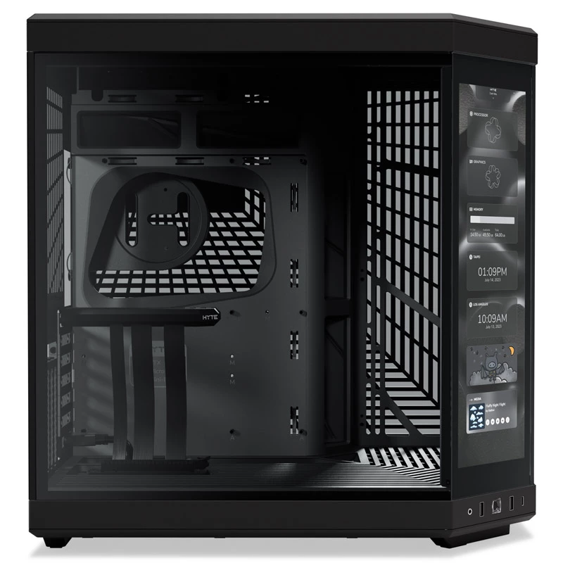 HYTE Y70 Touch Czarna obudowa typu Mid Tower z panoramicznym hartowanym szkłem i 14,1-calowym ekranem dotykowym, ATX/E-ATX, pionowy montaż GPU
