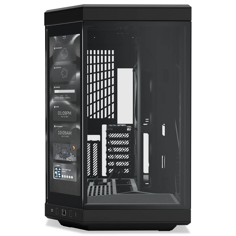 HYTE Y70 Touch Czarna obudowa typu Mid Tower z panoramicznym hartowanym szkłem i 14,1-calowym ekranem dotykowym, ATX/E-ATX, pionowy montaż GPU