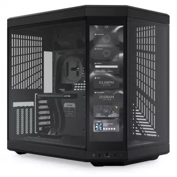 HYTE Y70 Touch Czarna obudowa typu Mid Tower z panoramicznym hartowanym szkłem i 14,1-calowym ekranem dotykowym, ATX/E-ATX, pionowy montaż GPU