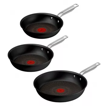 Tefal Experience Zestaw Patelni Aluminiowych, 3-częściowy, Czarny, 20/24/28 cm, Powłoka Nieprzywierająca z Tytanem, Thermo-Signal, Można Myć w Zmywarce