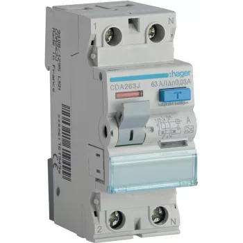 HAGER CDA263J RCCB Wyłącznik różnicowoprądowy 1P+N 63A 30mA Typ A 6kA 230V 2-modułowy DIN