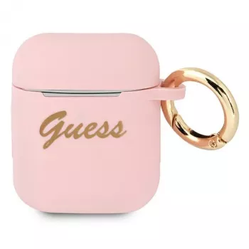 GUESS GUA2SSSI Pokrowiec na AirPods 1/2 Różowy Silikon Vintage Script