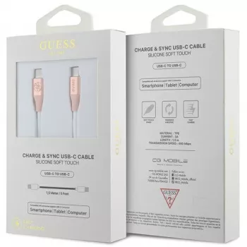 GUESS GUCCLALRGDP USB-C do USB-C kabel do szybkiego ładowania 1,5 m różowy z wytłoczonym logo