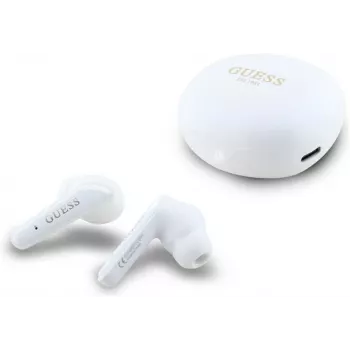GUESS Flat Classic Logo Electroplated True Wireless Earbuds, Biały