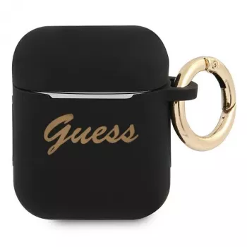 Guess GUA2SSSK AirPods 1/2 etui czarny silikon Vintage Script