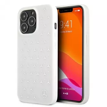 Mercedes-Benz iPhone 13 Pro Max Twarda obudowa Srebrne Gwiazdy Wzór Biały