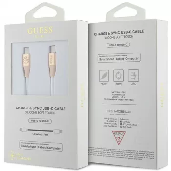 GUESS GUCCLALRGDD Kabel USB-C do USB-C 1,5 m szybkie ładowanie jasnozłoty z wytłoczonym logo