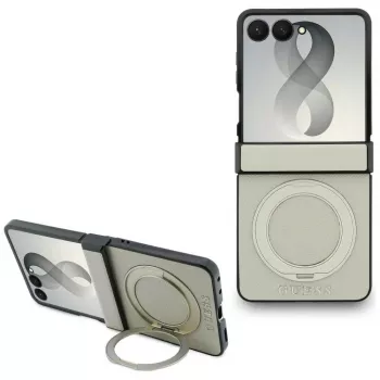 Guess Magnetic Ring Stand Grained Classic Logo MagSafe Etui do Samsung Galaxy Z Flip 8, Beżowy