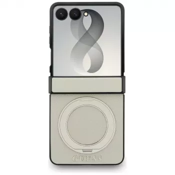 Guess Magnetic Ring Stand Grained Classic Logo MagSafe Etui do Samsung Galaxy Z Flip 8, Beżowy