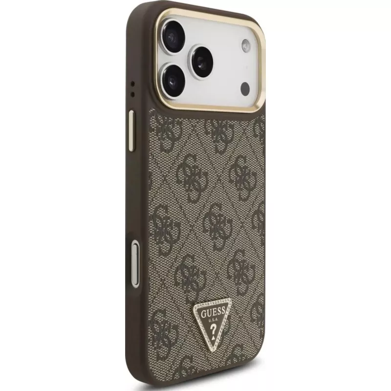 GUESS 4G Triangle Logo Etui MagSafe na iPhone 17 Pro Max - Brązowe i Złote