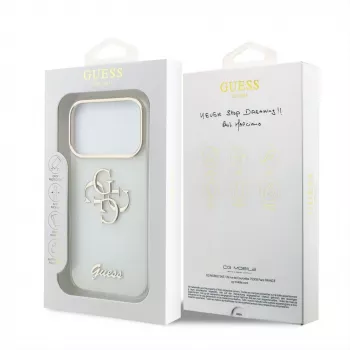 GUESS 4G Script Metal Protective Case for iPhone 18 Pro Max / 17 Pro Max - Biały