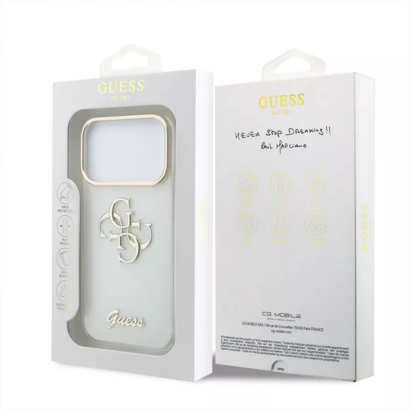 GUESS 4G Script Metal Protective Case for iPhone 18 Pro Max / 17 Pro Max - Biały