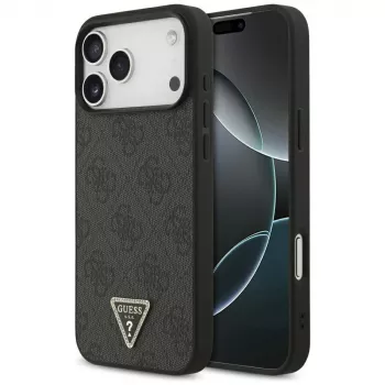 GUESS Skórzane etui 4G Triangle Strass MagSafe na iPhone 18 Pro Max / 17 Pro Max - Czarny