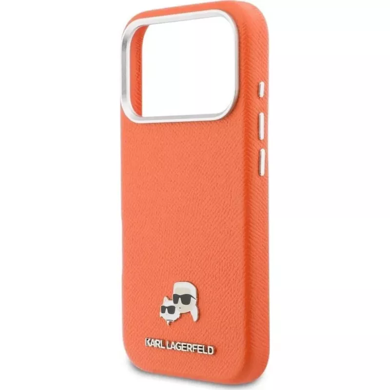 Karl Lagerfeld Karl & Choupette Head Pins Saffiano MagSafe Case do iPhone 17 Pro Max – Pomarańczowy
