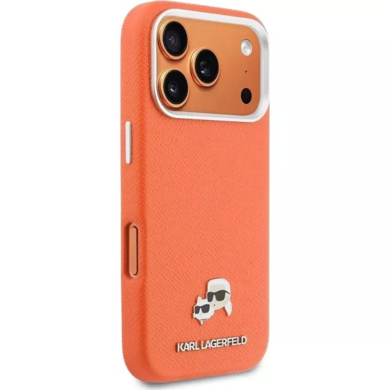 Karl Lagerfeld Karl & Choupette Head Pins Saffiano MagSafe Case do iPhone 17 Pro Max – Pomarańczowy