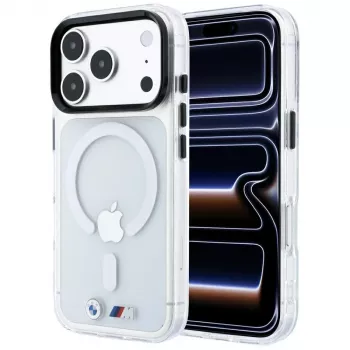 Etui BMW M IML z błyszczącym metalowym logo i wykończeniami MagSafe do iPhone 18 Pro / 17 Pro - przezroczyste
