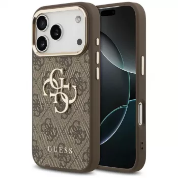 GUESS 4G Big Logo Classic etui na telefon iPhone 17 Pro Max / 18 Pro Max - brązowe i złote
