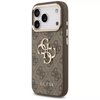 GUESS 4G Big Logo Classic etui na telefon iPhone 17 Pro Max / 18 Pro Max - brązowe i złote
