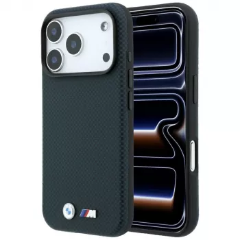 Etui BMW M Quadrille Kevlar z metalowym logo, MagSafe do iPhone 18 Pro / 17 Pro - granatowe