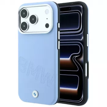 BMW Signature Inclined Deboss Letters MagSafe Case do iPhone 18 Pro / 17 Pro - Niebieski