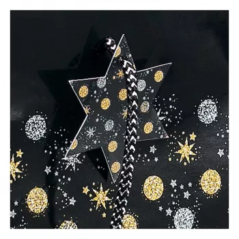 SIGEL GT030 Stardust Torba prezentowa na 5 butelek, granatowa z metalicznymi akcentami, uchwyty ze sznurka tekstylnego, 320 x 100 x 380 mm