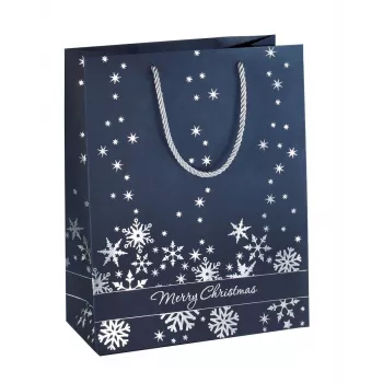 SIGEL GT110 Zestaw toreb prezentowych Silver Snowflakes, 3 szt., papier powlekany, białe sznurkowe uchwyty, metaliczny połysk, okazje świąteczne i zimowe, 230 x 180 x 100 mm