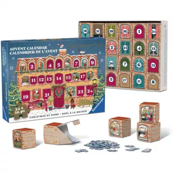 RAVENSBURGER Kalendarz adwentowy z puzzlami Święta w domu - 24 mini puzzle, 576 elementów, technologia Softclick