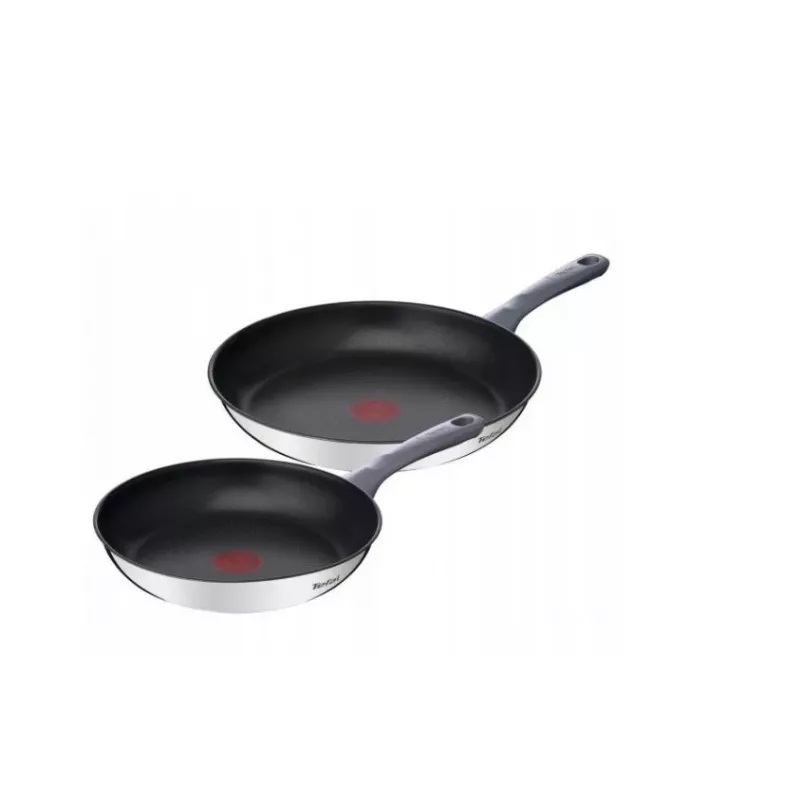 Tefal Daily Cook G7132S55 Zestaw patelni ze stali nierdzewnej 24/28 cm, tytanowa powłoka nieprzywierająca, indukcja, Thermo-Signal